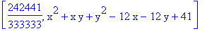 [242441/333333, x^2+x*y+y^2-12*x-12*y+41]